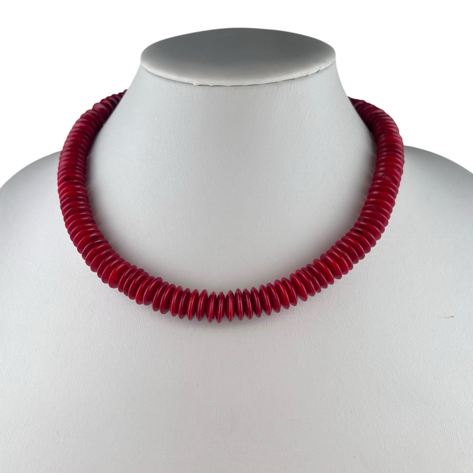 Dtr Jay King Desert Rose Red Disc Coral Beaded Sterling Silver Necklace 18 70$